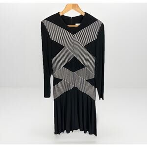 Vintage ‘80s Joseph Ribkoff Dress Women’s 10 Black & White Ribbed Criss Cross